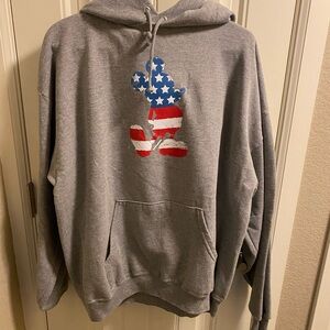Vintage Disney Shopping L Hoodie Sweatshirt Gray Mickey Mouse USA Flag Hooded Lg